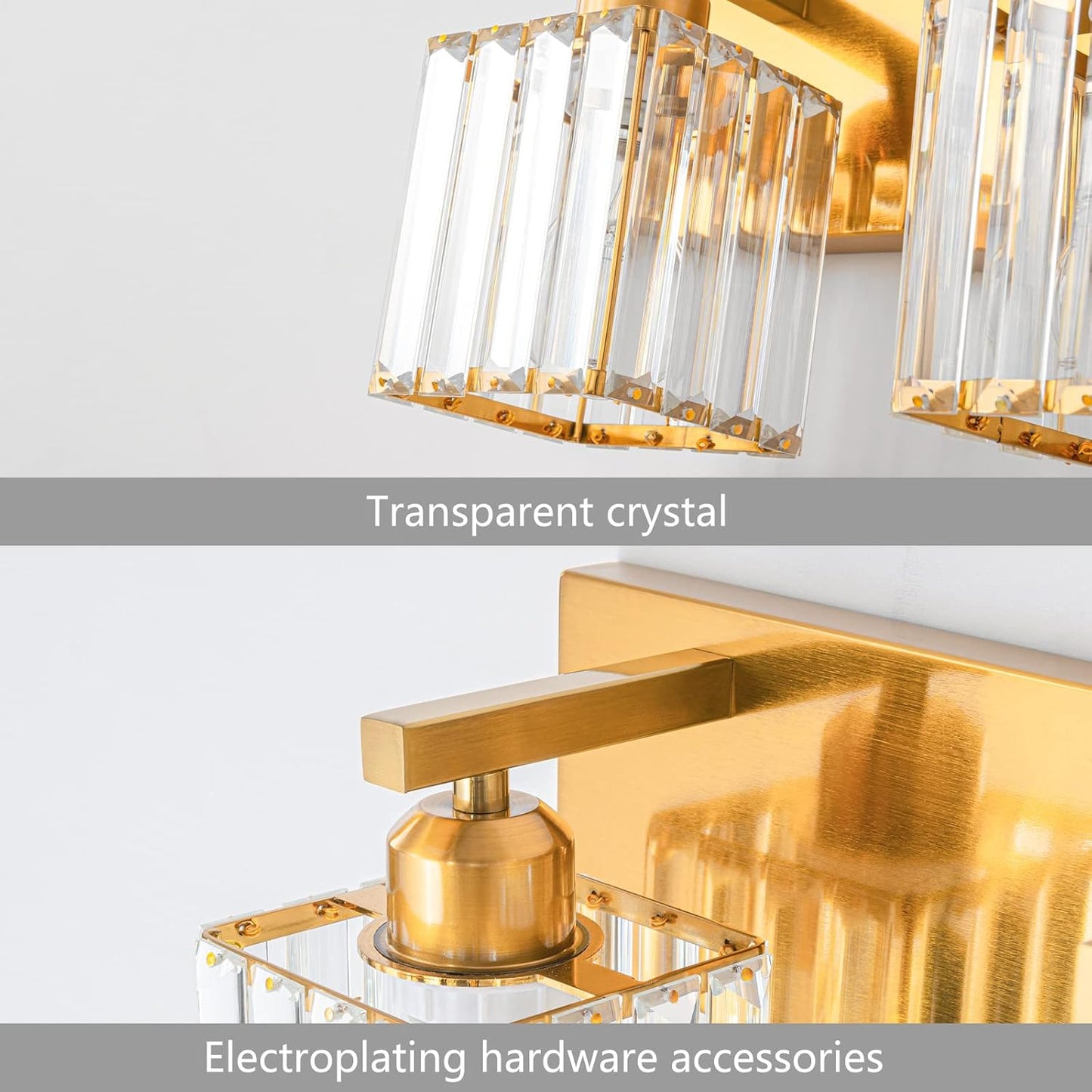 Modern Bathroom Vanity Light 2-Lights Gold Crystal Bathroom Wall Light Vanity Light Fixtures，12.59-inch Modern Minimalist Design