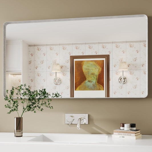 30x55 Silver Bathroom Mirror concave Frame,Wall-Mounted Mirrors,Mirror for Bathroom,Bathroom Mirrors Pair,Bathroom Vanity Mirror,Espejo para baño
