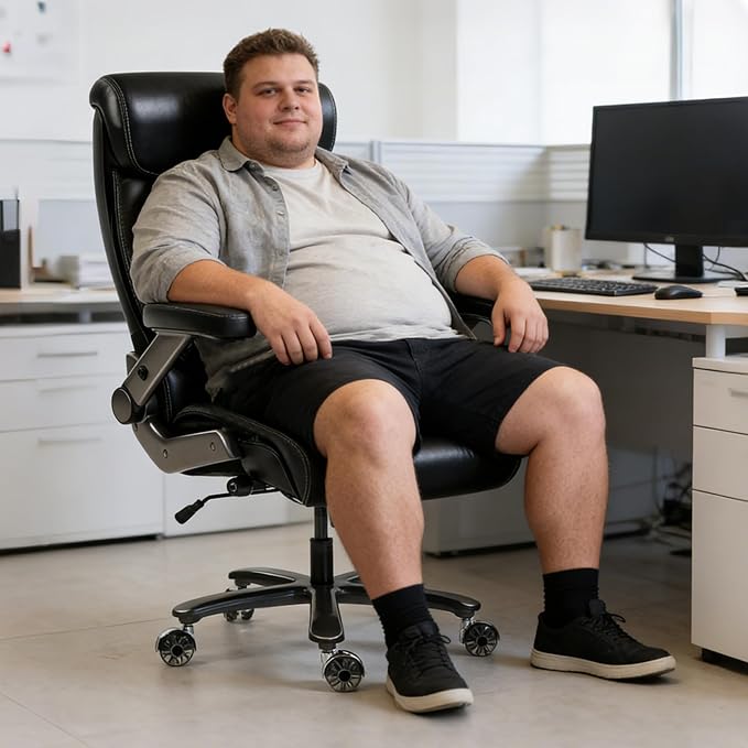 DYHOME 700LBS Heavy Duty Office Chair with 4d Armrest, Big and Tall Office Chair, Ergonomic Computer Chair with Airbag Lumbar Support, Wider Thicker Seat Cushion, PU Comfy Office Desk Chairs, Black