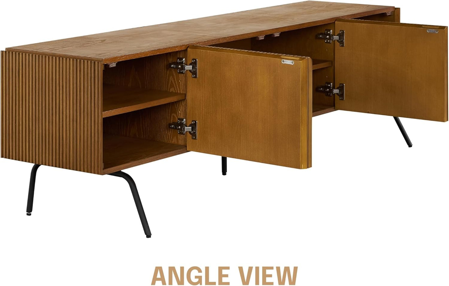 NTC Veil TV Stand with 4 Doors for TVs up to 75’’, Media Console with Vertical Groove Design and Metal Legs, Modern Entertainment Center for Living Room and Bedroom, Effortless Assembly, Rustic Oak