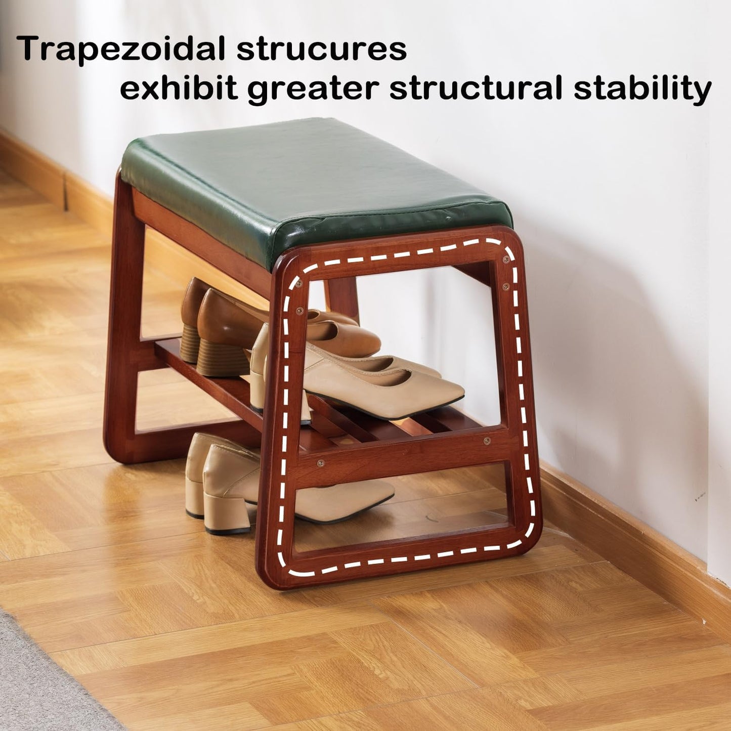 Shoe Rack Bench, Solid Wood Entryway Bench, Shoe Bench with Cushion Padded Seat for Entry, Hallway (Green-31.5")