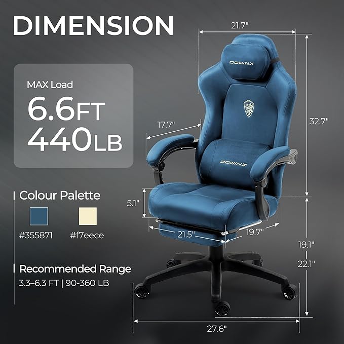 Dowinx Big and Tall Gaming Chair, Suede Fabric Game Chair with Pocket Spring Cushion, High Back Gamer Chair Ergonomic with Footrest for Adults Office, 440LBS, Blue