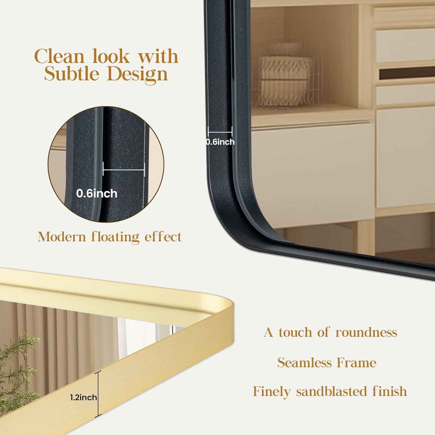 Fun Memories Gold Bathroom Mirror 23x32 Inch Bathroom Vanity, Metal Black Frame Large Mirror, Modern Wall Mirror for Bathroom, Tempered Glass, Farmhouse, Horizontally or Vertically