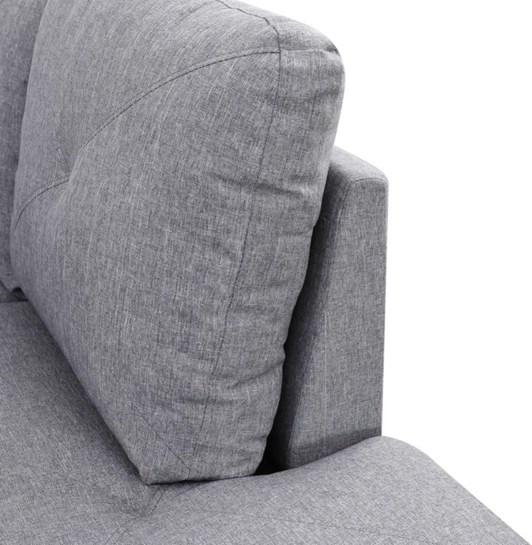 Grey L-Shaped 3-Piece Linen Sofa with Storage Ottoman Set, Sectional Couch Sofa Set for Living Room, Office, Small Space