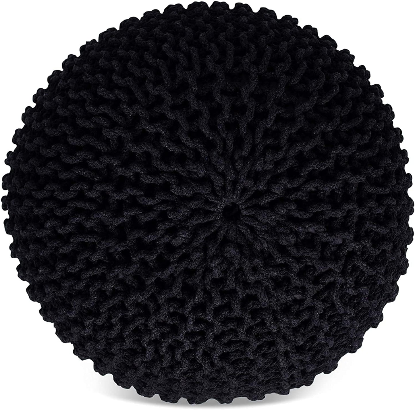 FRELISH DECOR Round Pouf Ottoman Hand Knitted 100% Cotton Pouf Foot Stool - Knitted Bean Bag - Floor Chair for Living Room Bedroom - Foot Rest for Couch (20 Diameter x 14 Height) - Black