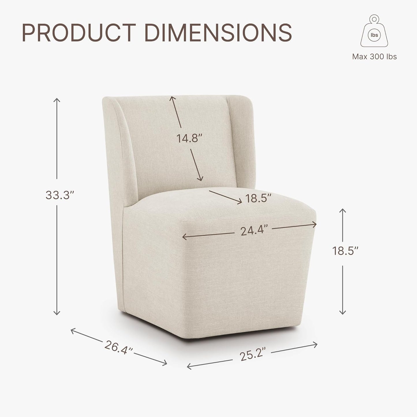 Upholstered Dining Chair with Casters Wingback Modern Side Armless Deskchair with Rollers for Diningroom Bedroom Livingroom Reading Room,Cream Beige,4 Box