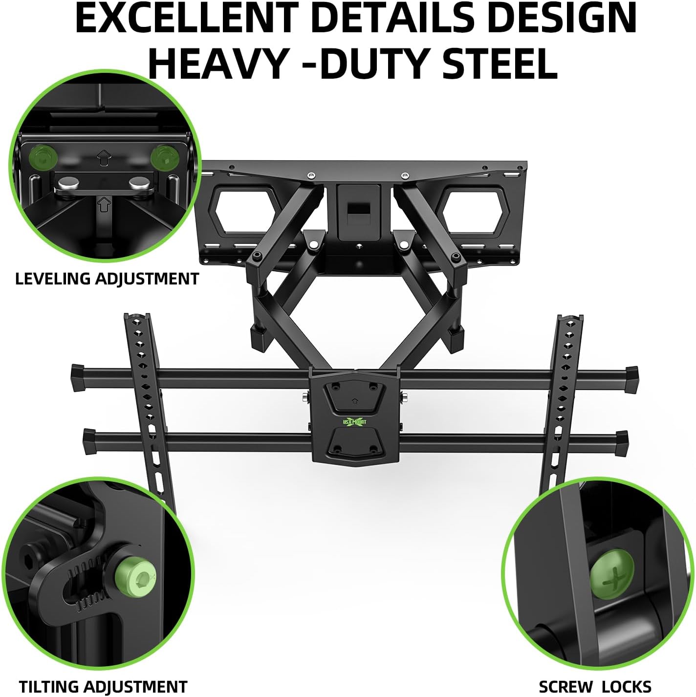 USX MOUNT Full Motion TV Wall Mount for 42-80 Inch TVs up to 120lbs, TV Bracket with Articulating Swivel Tilt Extension Leveling, Television Mount for Max VESA 600x400mm Fits 12/16" Wood Stud