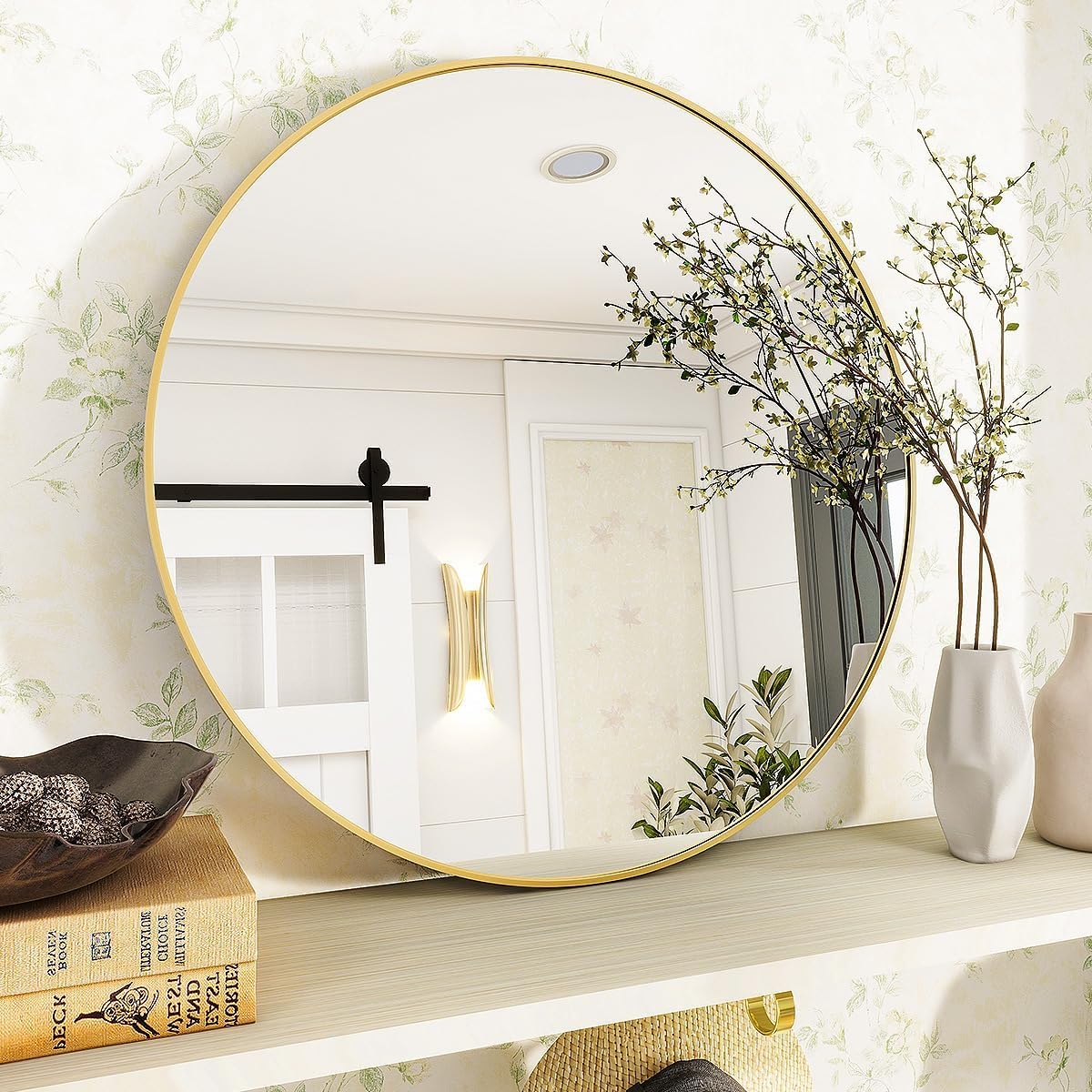 Gold Round Bathroom Mirror, 20 inch Circle Wall Mounted Hanging Mirror with Simple Modern Circular Metal Frame for Hallway, Entryway, Living Room, Gold Frame