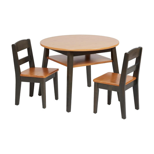 ECR4Kids Hideaway Table and Chair Set, Kids Furniture, Honey/Grey Wash, 3-Piece