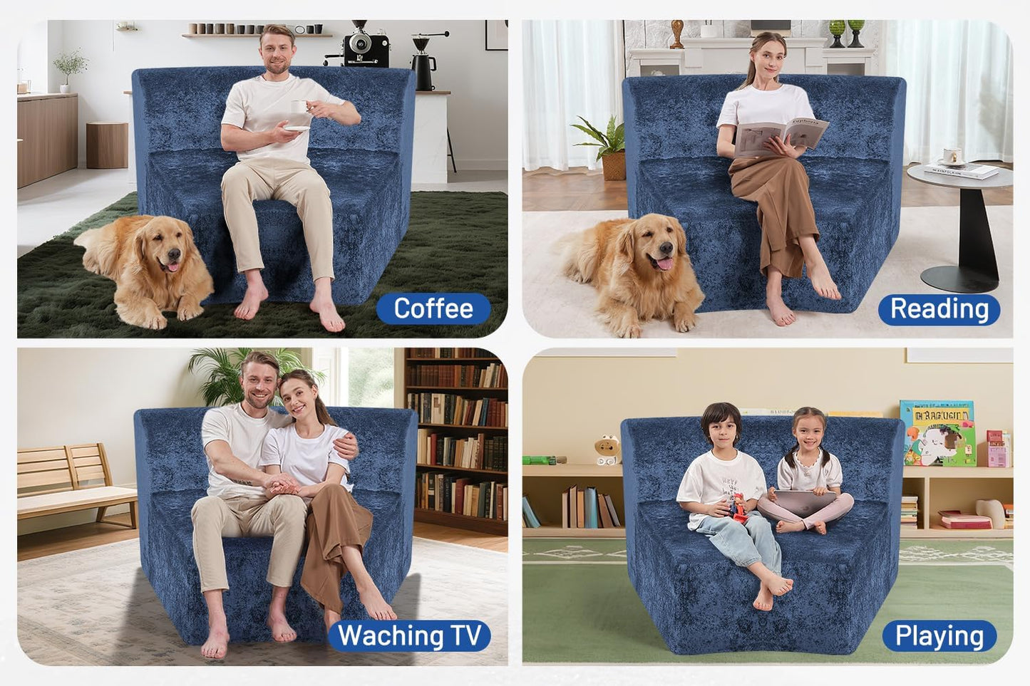 Homguava Modular Sectional Sofa, Memory Foam Couch Single Sofa Chair with Deep Seat, Modern Upholstered Sofa Couches for Living Room Apartment Office, No Assembly Required, Blue