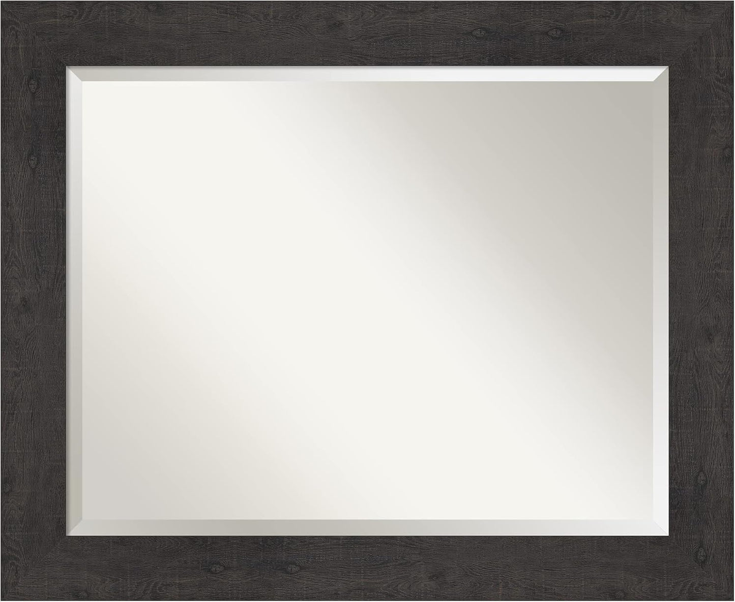 Amanti Art Brown Bathroom Mirror for Over Sink, 28x34 Rustic Plank Espresso Rectangle Vanity Mirror, Large Rustic Farmhouse Frame, Hangs Horizonally and Vertically, Bathroom Wall Decor, Beveled Edge