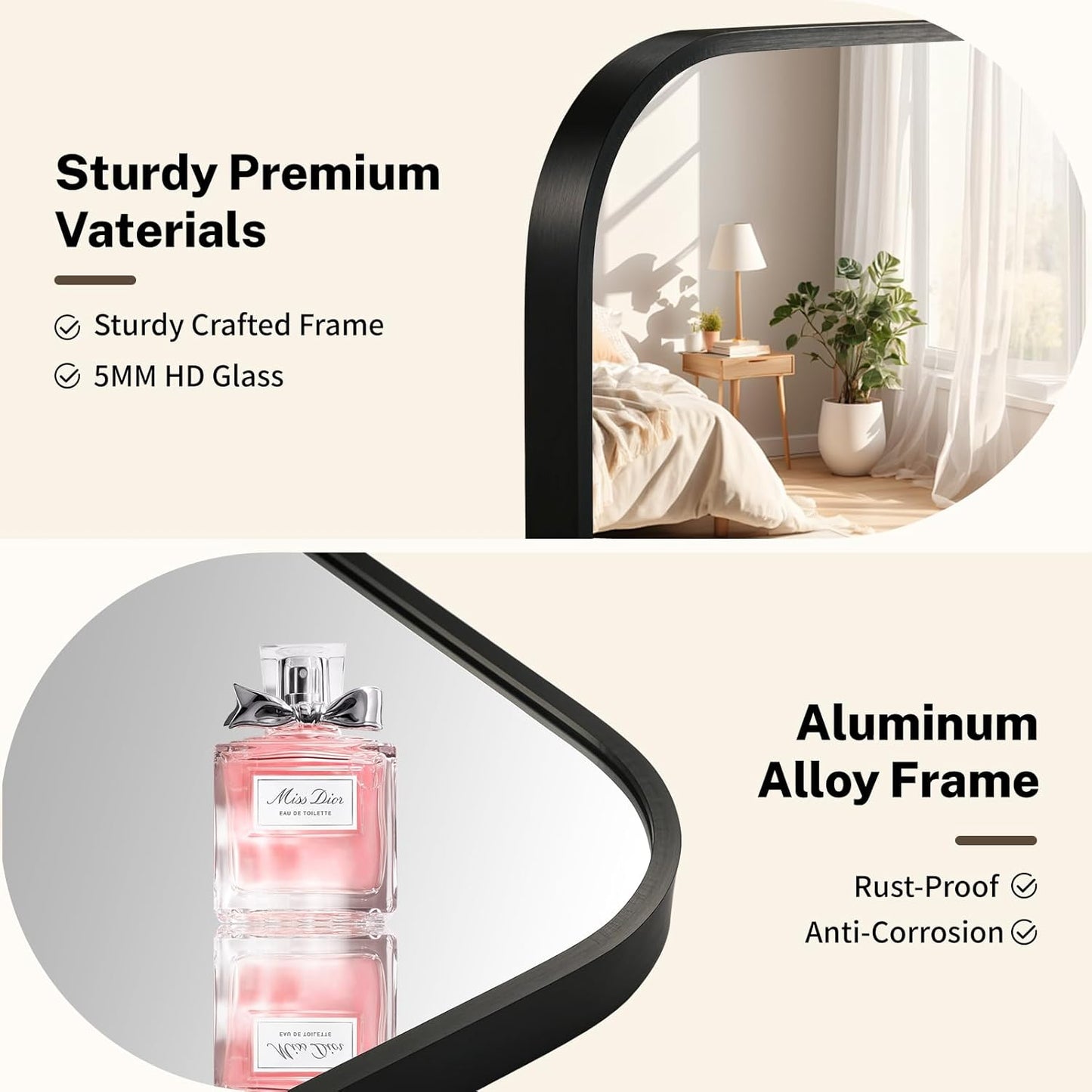 Black Bathroom Mirror, 30x36 Inch Aluminum Frame Rectangle Mirror, Anti-Rust, Tempered Glass, Wall Mirror for Over Sink, Vanity, Bedroom, Entryway, Horizontal/Vertical