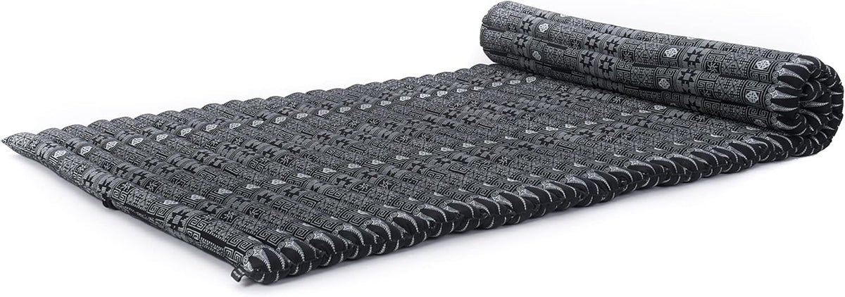 Leewadee - Kapok Roll Mat – Handcrafted Folding Sleep & Relaxation Mattress from Thailand, Ideal as Guest Bed, Camping Mat, Yoga Mat or Traditional Futon, 75 x 39 inches, Black