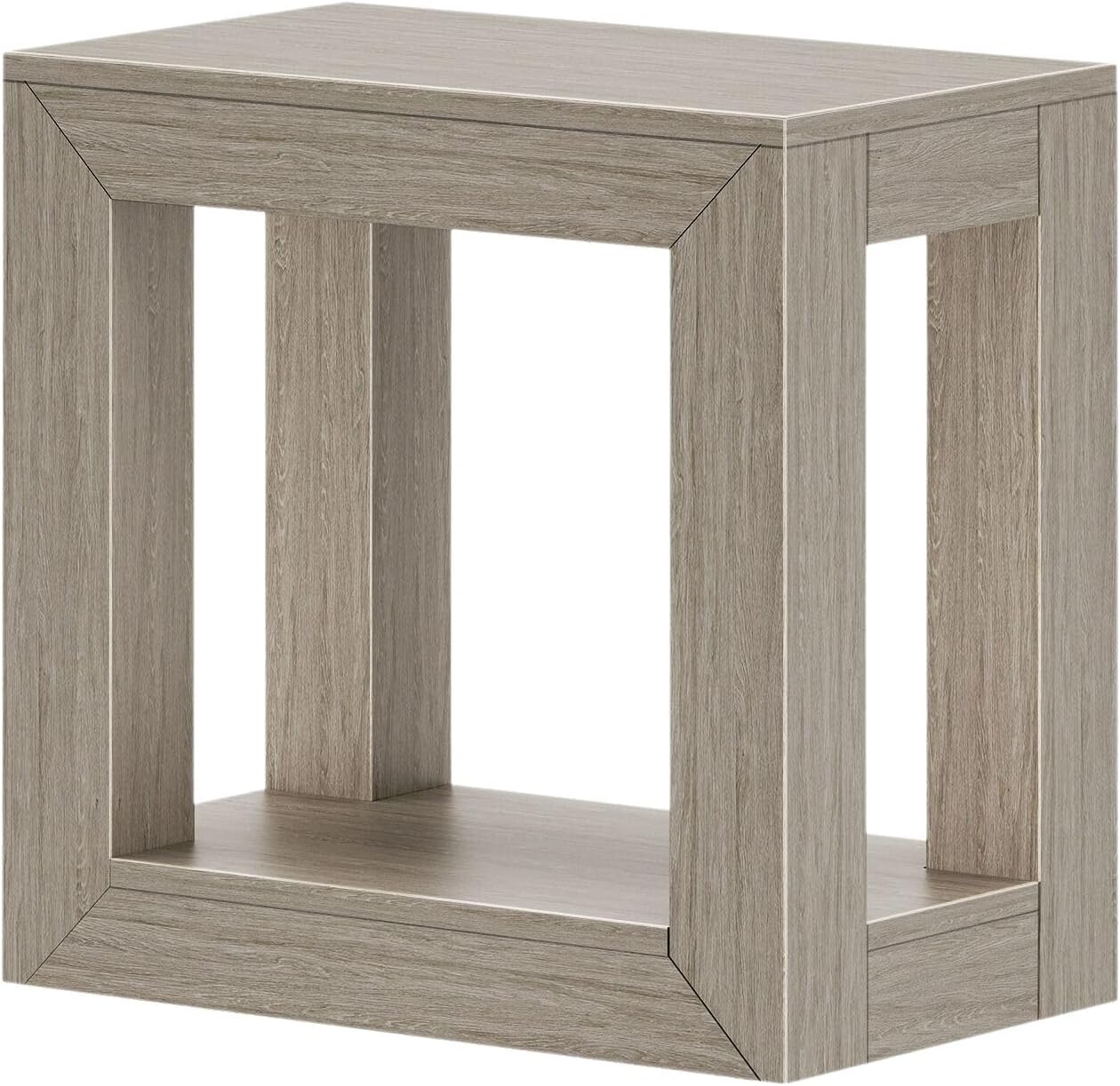 Plank+Beam Modern Rectangular Side Table with Shelf, 25", Solid Wood Narrow End Table for Living Room with Storage, Compact Bedside Table for Small Spaces, Seashell Wirebrush