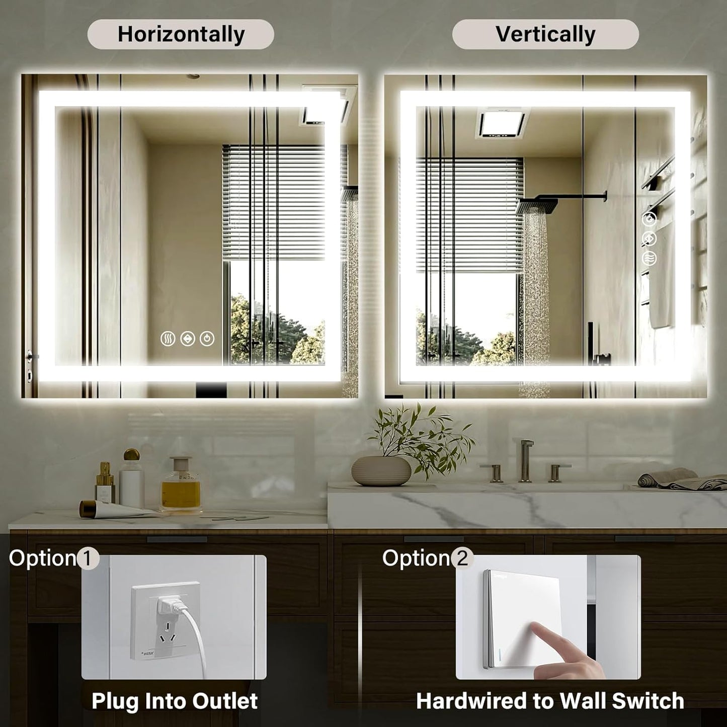 47"x 47" LED Bathroom Mirror, Backlit + Front Lit, LED Bathroom Mirror with Lights for Wall, 3 Colors, Anti-Fog, Dimmable Brightness, Memory Function, Tempered Glass