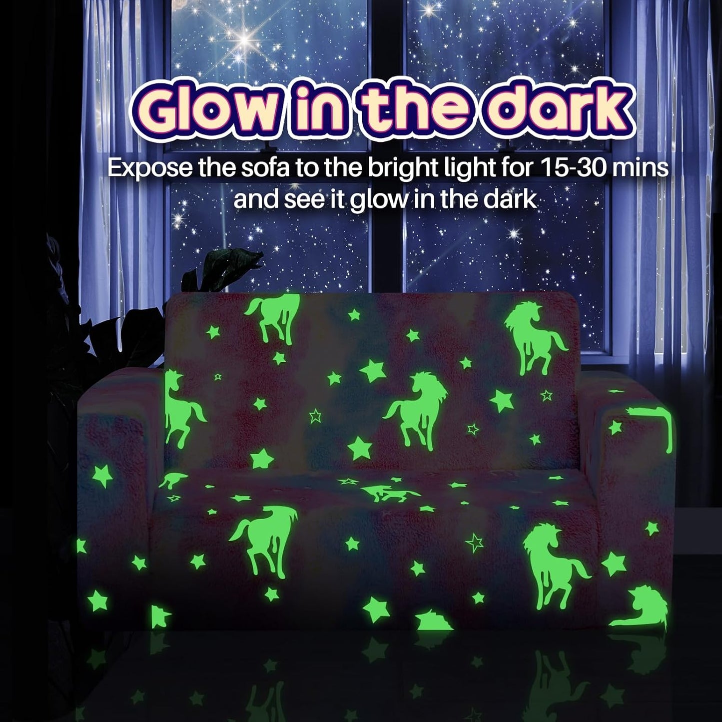 ALIMORDEN Fold Out Toddler Couch, Extra Wide Comfy 2-in-1 Cuddly Sherpa Sofa for Kids, with Removable Baby Friendly Blanket, Convertible Sofa to Bed, Unicorn