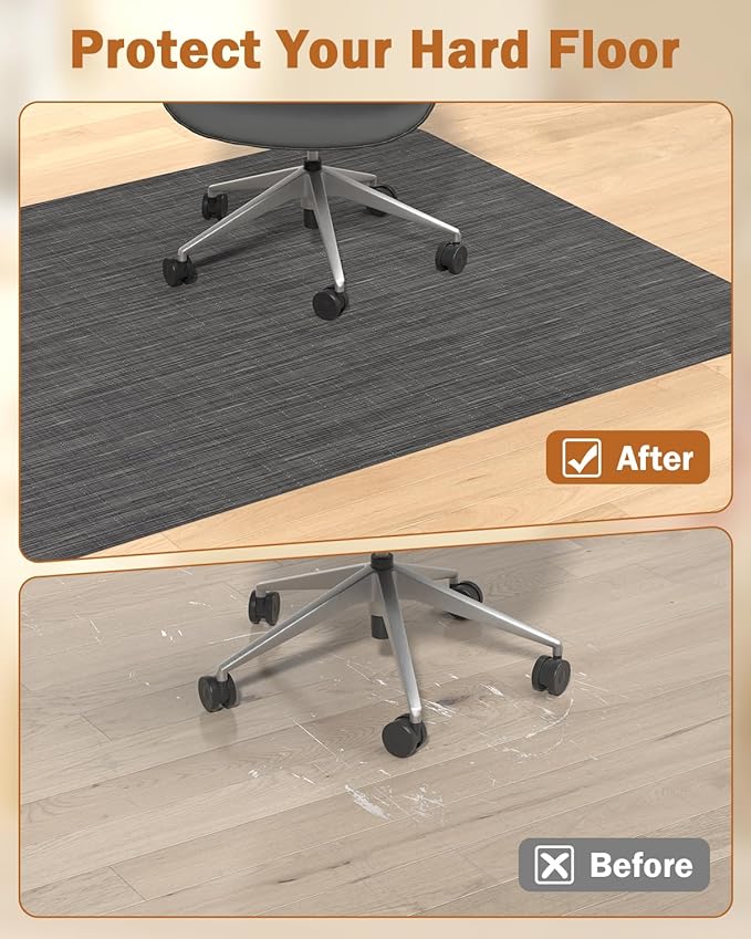 Blvornl Office Chair Mat for Hardwood Floor, 50"*63" Desk Computer Chair Mat for Hard Wood, Large Anti-Slip Hard Floor Protector for Rolling Chair, PVC Desk Rug for Office Black