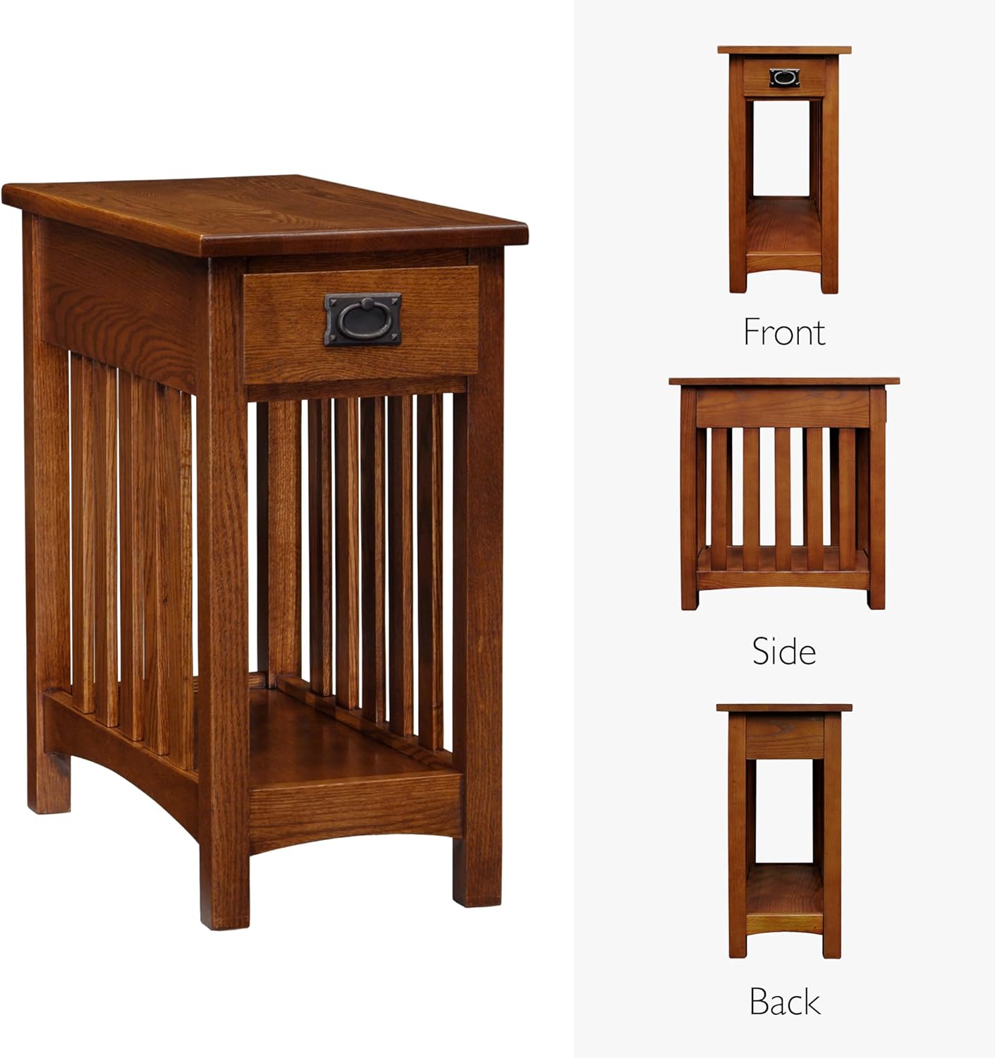 Leick Home Mission Impeccable Coffee Table, Solid Wood with 2 Drawers & Shelf, Medium Oak Finish, Blackened Hardware, Slatted Sides, Easy Assembly, 48 in W x 24 in D x 19 in H, 8204