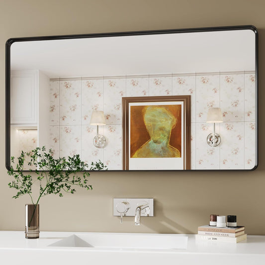 Black Mirror for bathroom30x55 inch,Black Frame Mirror,Bathroom Mirrors for Over Sink,Mirrors for Wall,Restroom Mirrors for Wall