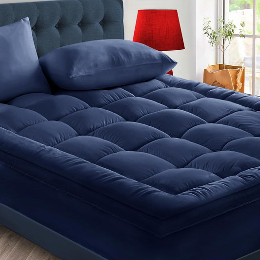 CYMULA King Size Mattress Topper - Extra Thick Cooling Mattress Pad Cover for Back Pain - Soft Mattress Protector Firm Bed Topper Pillow Top with 8-21 Inch Deep Pocket 3D Snow Down Alternative Fill