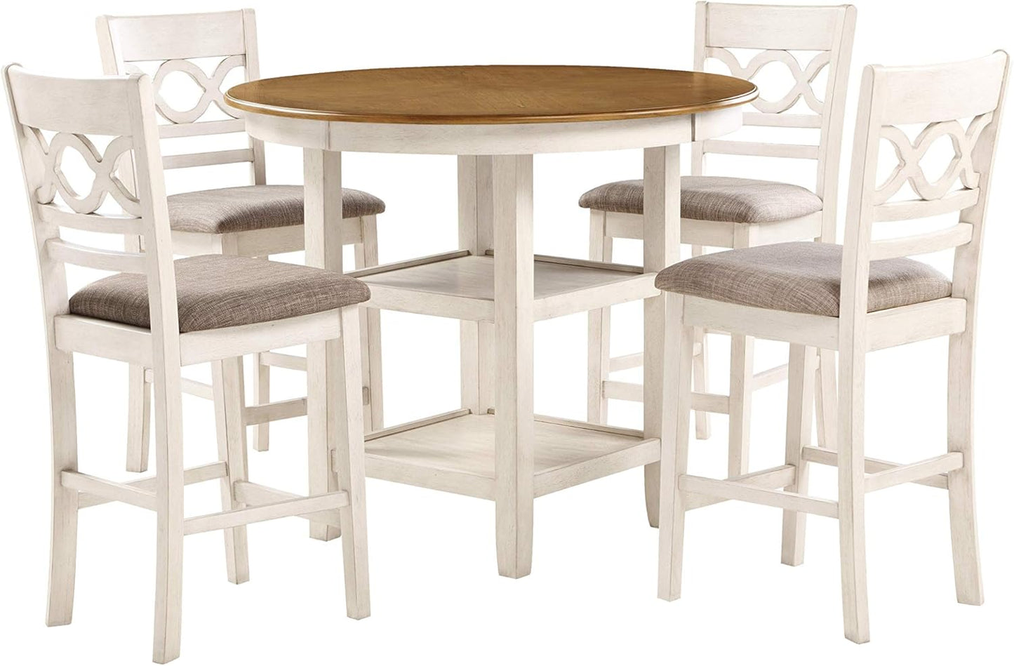 New Classic Furniture Cori 5-Piece Round Counter Dining Set with 1 Dining Table and 4 Chairs, 42-Inch, Beige and Brown