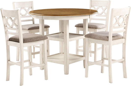 New Classic Furniture Cori 5-Piece Round Counter Dining Set with 1 Dining Table and 4 Chairs, 42-Inch, Beige and Brown