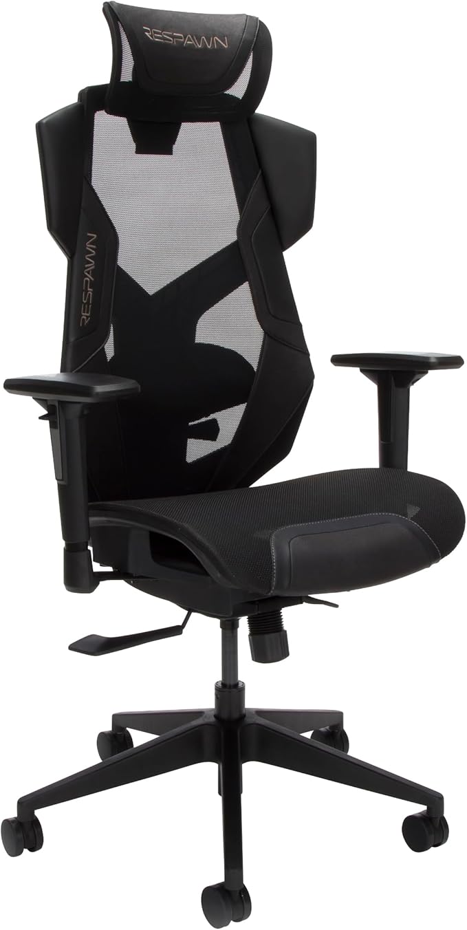 RESPAWN FLEXX Ergonomic Office and Gaming Chair with Lumbar Support - Breathable Mesh Recliner with Headrest & Adjustable Arms, Comfy Home Office Desk Chairs, Reclining Gaming Seat for Adults - Black