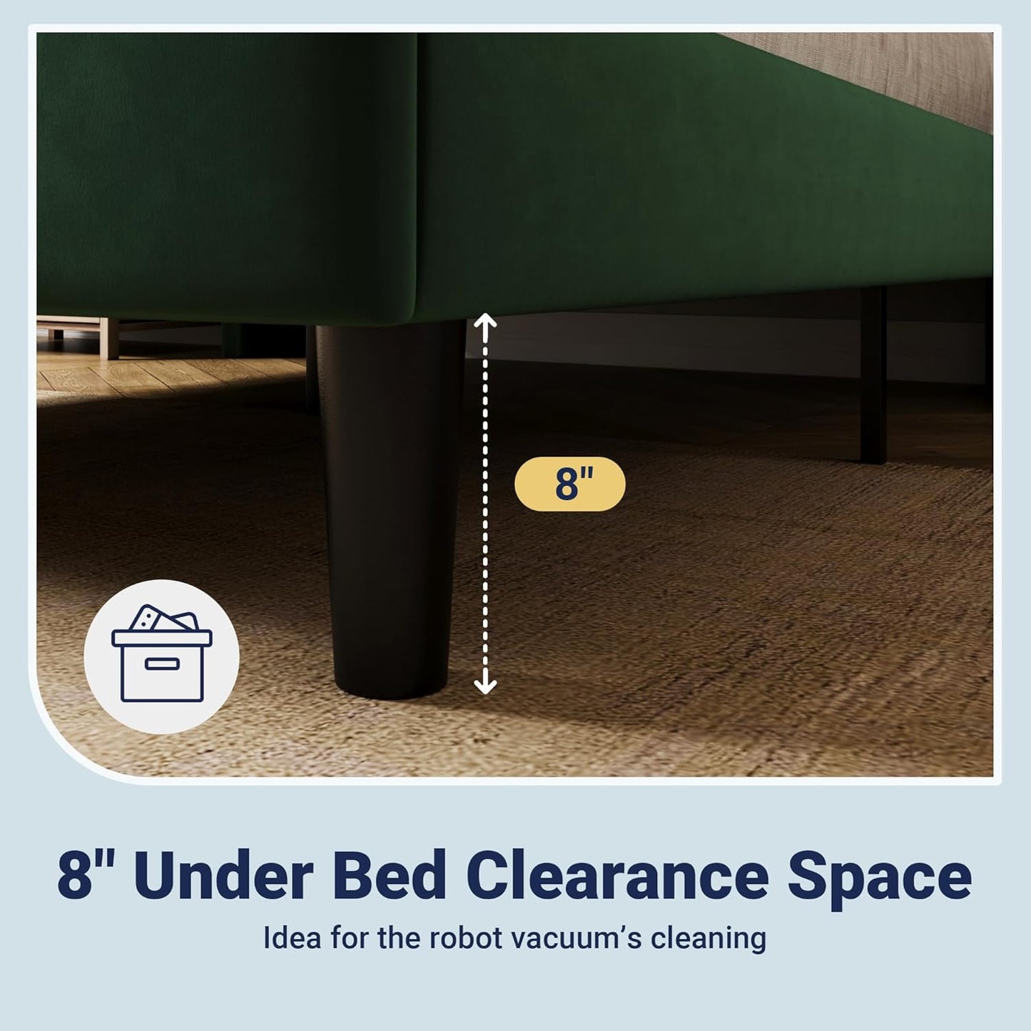 Allewie Queen Size Platform Bed Frame with Velvet Upholstered Wingback Headboard, No Box Spring Needed, Under Bed Storage Space, Strong Wooden Slats, Modern Mattress Foundation, Easy Assembly, Green