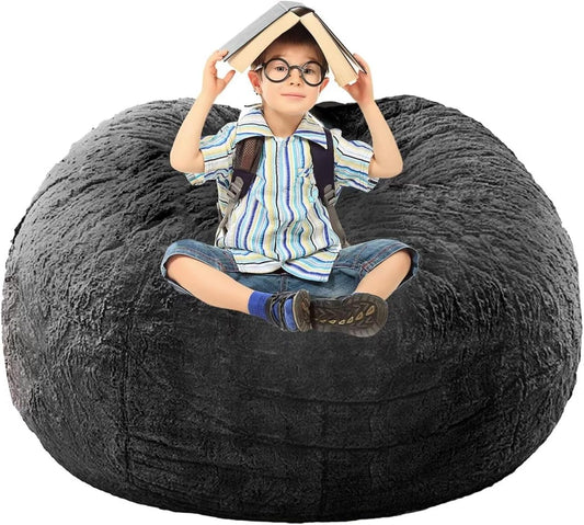BCU Bean Bag Cover Comfy Beanbag Chair for Adults Without Filler Faux Fur Lazy Sofa Cover for Living Room Chairs, Dark Grey, 3.5FT