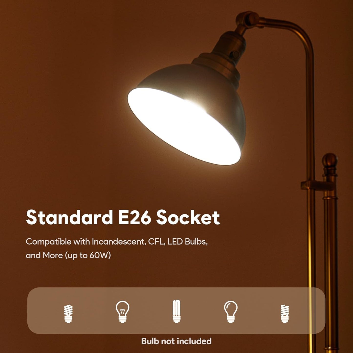 VONLUCE Floor Lamp for Living Room, 65" Industrial Brass Floor Lamp Adjustable Height & Head Vintage Metal Standing Reading Pole Lamp for Bedroom, Office, Farmhouse, ETL Certificate