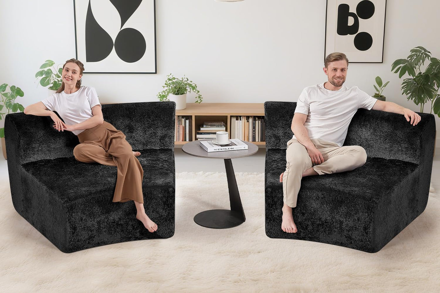 Homguava Modular Sectional Sofa, Memory Foam Couch Single Sofa Chair with Deep Seat, Modern Upholstered Sofa Couches for Living Room Apartment Office, No Assembly Required, Black