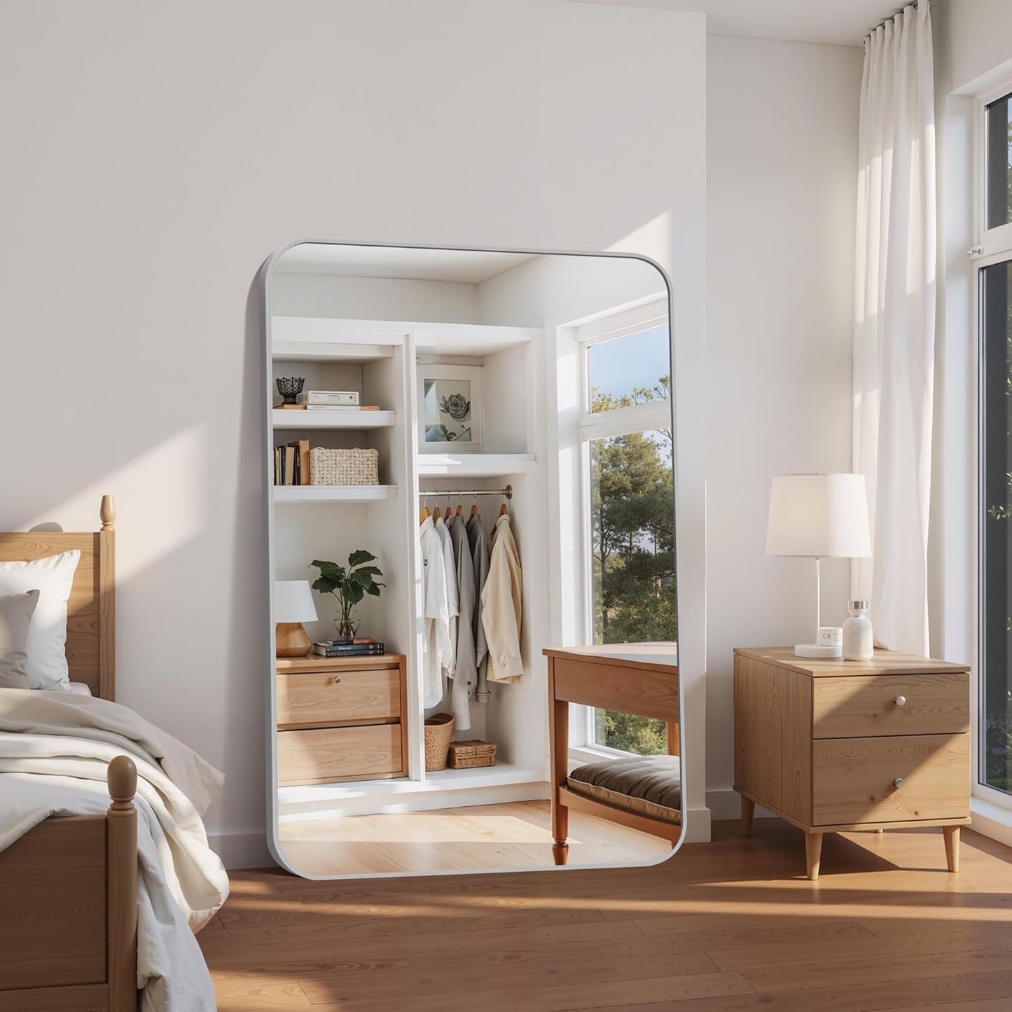 FORBATH 60x40 Inch Silver Bathroom Mirror for Over Sink, Large Rectangular Wall Mirror with Metal Frame, Rounded Corners for Bathroom, Bedroom, Entryway Decor (Horizontal or Vertical)