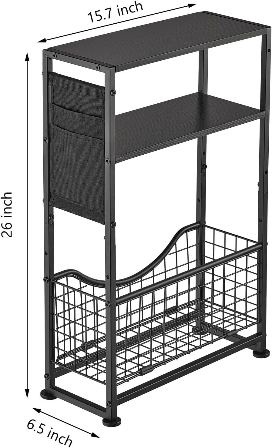 Narrow Side Table, Skinny Small End Tables with Magazine Holder, 3 Tier Small Sofa Side Table for Smalls Spaces, Sofa Couch Tables Bedside Table for Living Room Bedroom Office