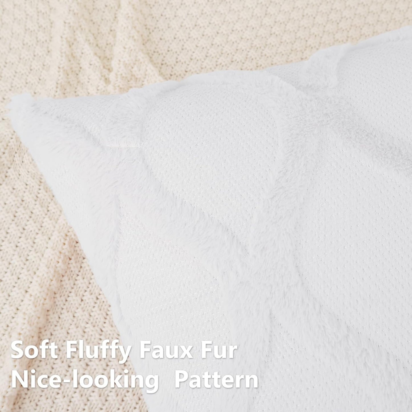 decorUhome Throw Pillow Covers 26x26 Inch Set of 2, Soft Plush Faux Fur Wool Pure White Couch Pillow Covers, Decorative Neutral Pillow Cases for Bed Sofa Living Room Home Decor