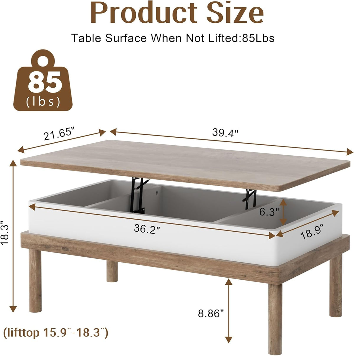 Shintenchi Coffee Table, Lift Top Coffee Table with Hidden Compartment, Rising Tabletop Dining Table, Lift Top Coffee Center Table for for Living Room, Office, Home (Ivory)
