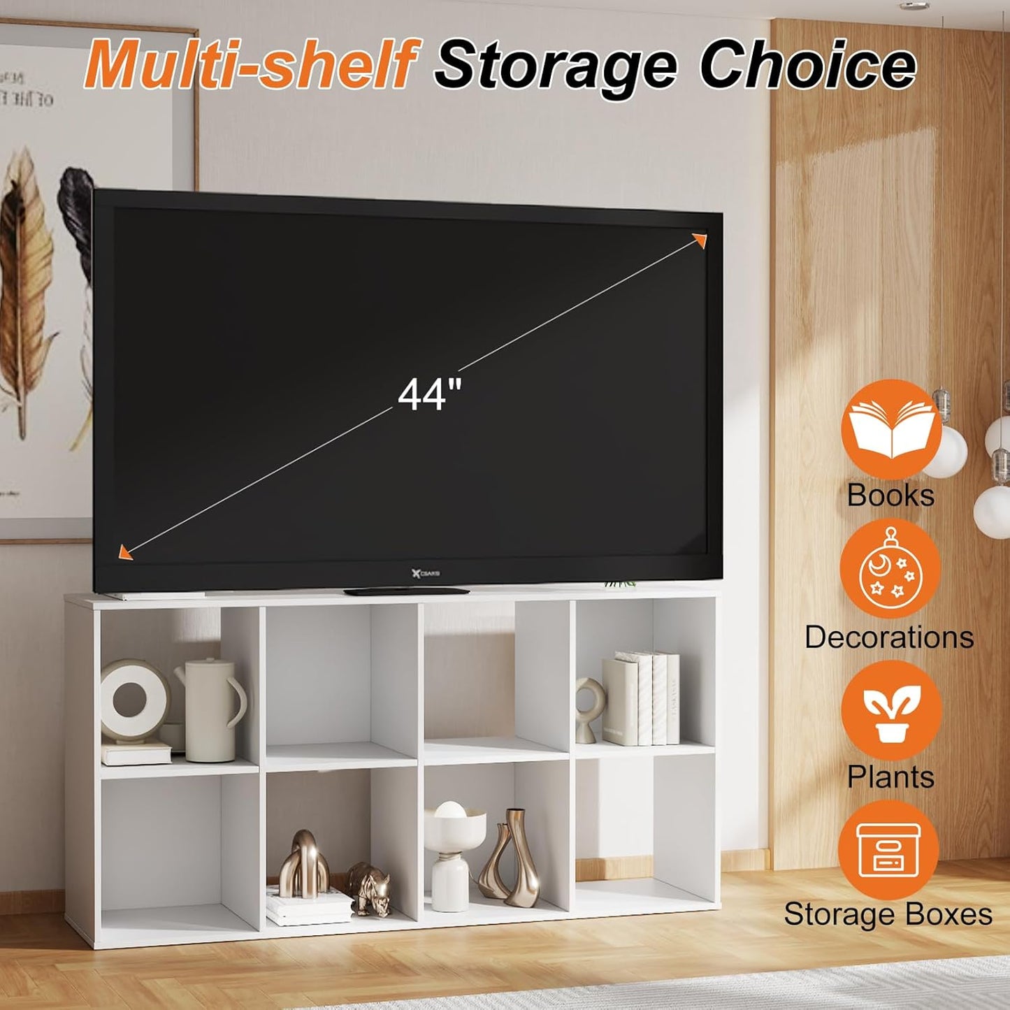 Sweetcrispy 8 Cube Storage Organizer - Open Cube Bookshelf with 4 Removable Back Panels, Display Storage Bookcase for Living Room, Bedroom, Entrance Hall, Home Office，47.7" L×11.6" W×24" H, White