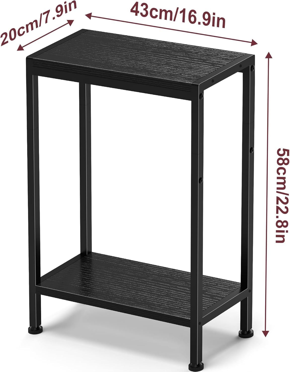 Narrow Side Table for Small Space, 2-Tier Small End Table with Shelf Holder in Living Room, Bedroom, Study, Kitchen and Balcony (Black)