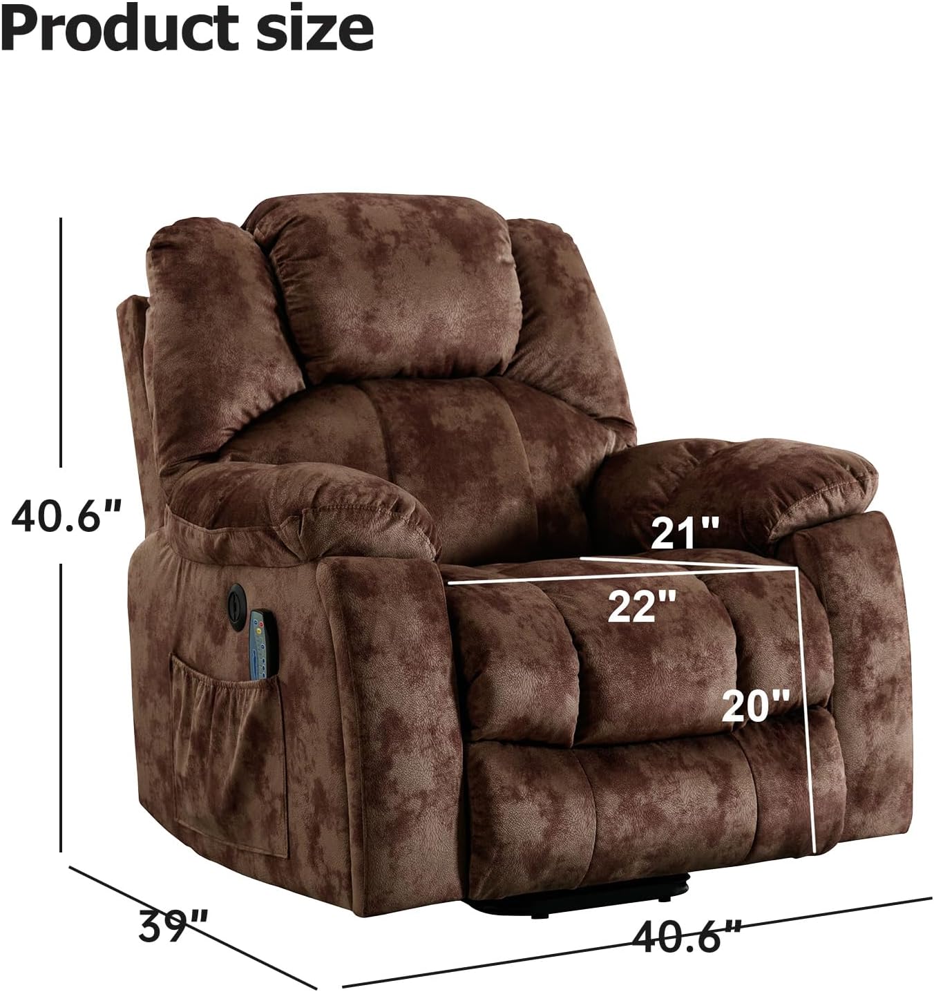 Phoenix Home Large Power Lift Recliner with Massage and Heat for Elderly, Electric Chair with USB Port, 2 Hidden Cup Holders, Dark Grey
