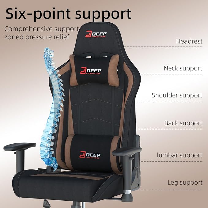 Ergonomic Fabric Gaming Chair with Footrest and Lumbar Support Racing Office Chair Adult-Specific Computer Gaming Chair Wrinkle-Resistant.(1005-Brown)