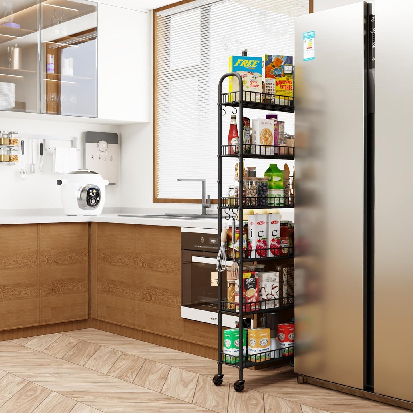 6 Tier Slim Storage Cart with Wheels, Metal Mobile Shelving Unit Organizer Utility Cart for Office Bathroom Kitchen Laundry Room Narrow Places (6inches)