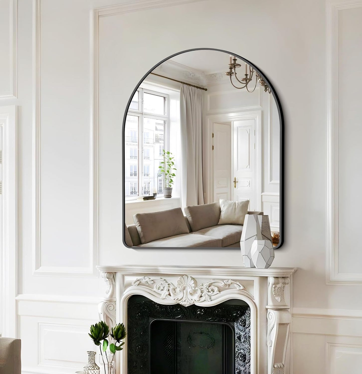 FORBATH Arched Bathroom Mirror 30x36 Inch, Bathroom Mirror Wall Mounted Modern Black Aluminum Frame Decor Dresser Mirror for Bedroom Living Room Entryway, Hanging or Leaning Against Wall