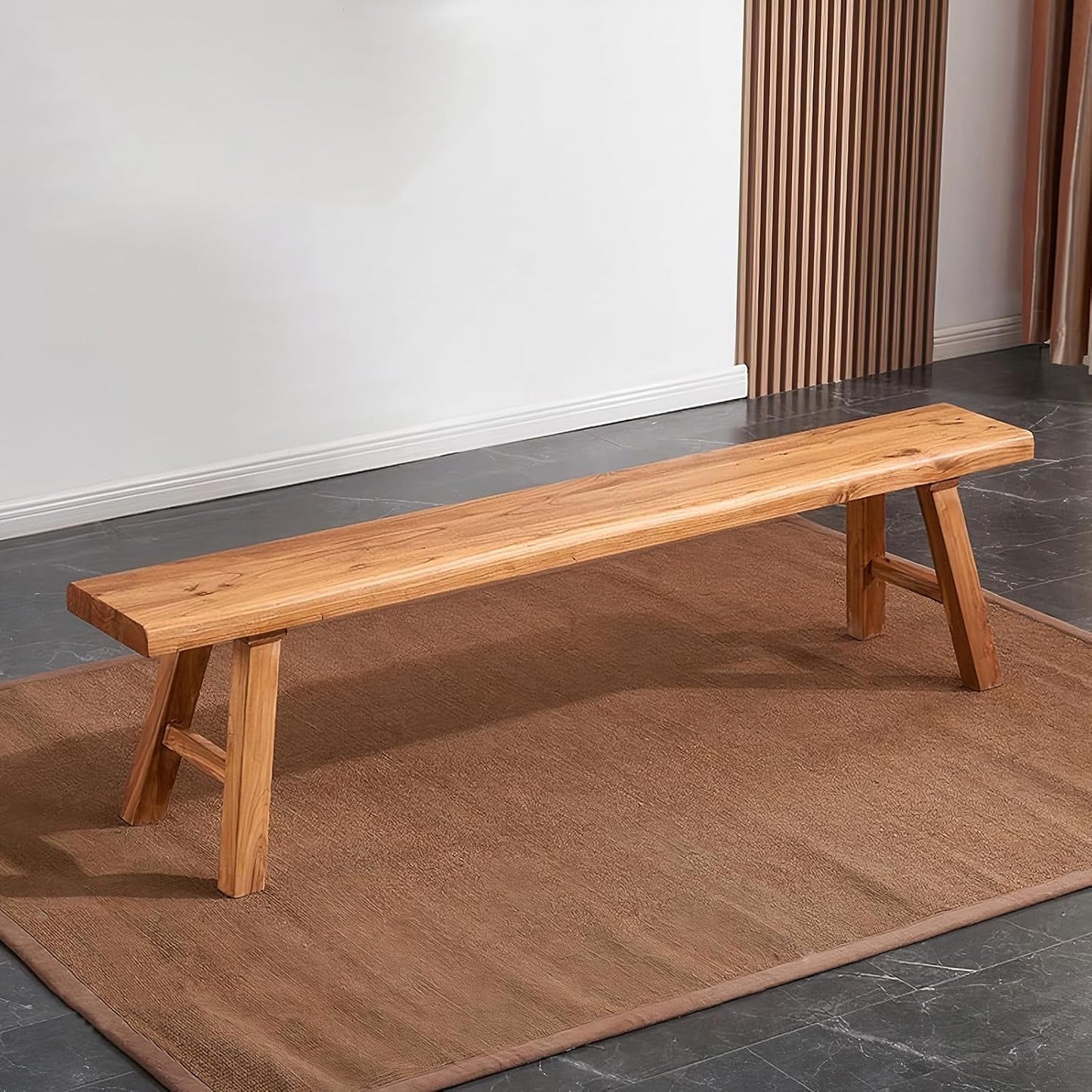 Farmhouse Wood Bench Indoor - 63Inch entryway Bench, Natural Solid Wood, Durable and Sturdy, Suitable for Dining Room, Bedroom, Porch and Other Narrow Spaces
