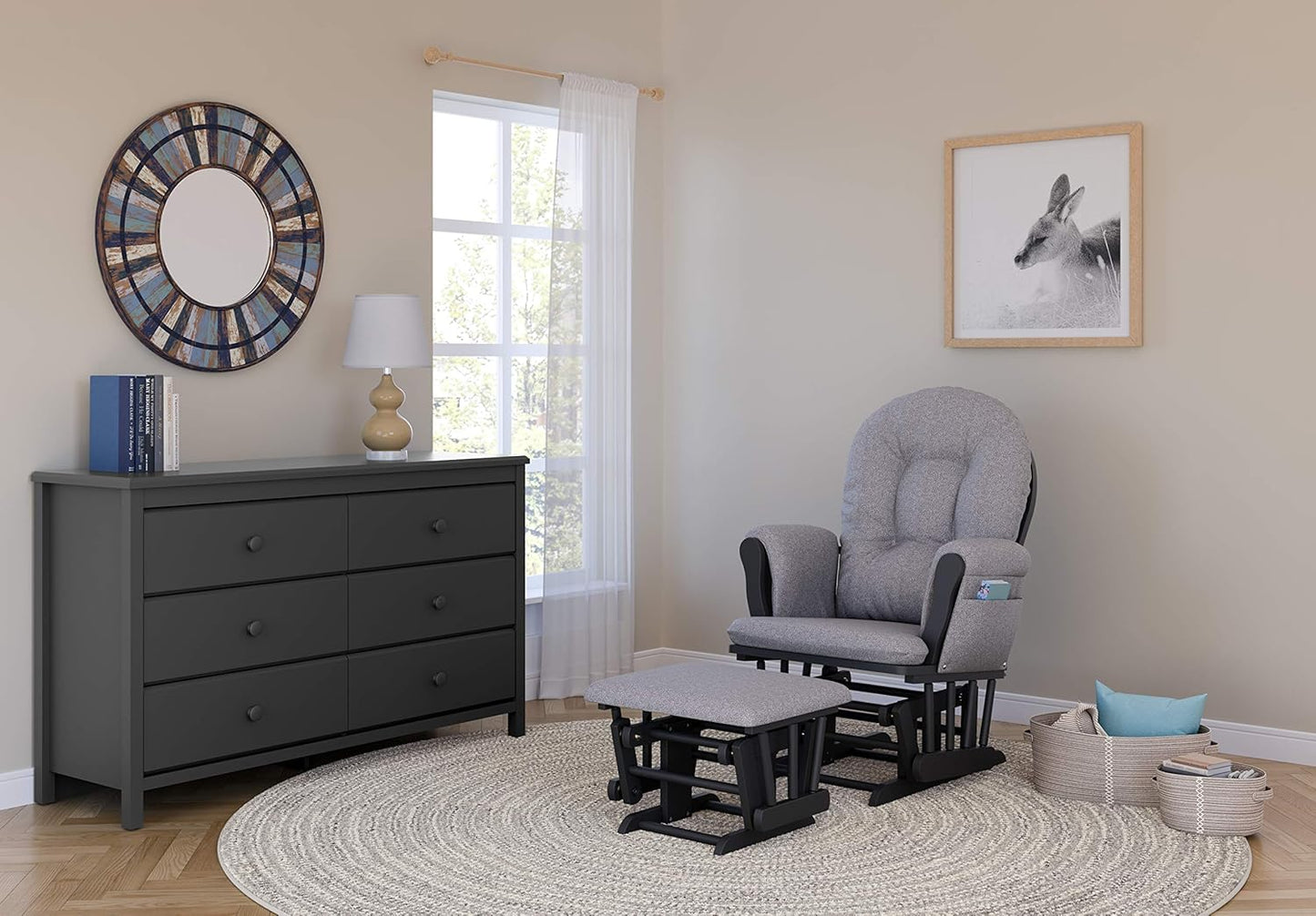 Storkcraft Premium Hoop Glider & Ottoman (Gray/Gray Swirl) — GREENGUARD Gold Certified Nursery Glider, Solid Wood Craftsmanship, Smooth-Gliding Nursery Chair and Ottoman, Award-Winning