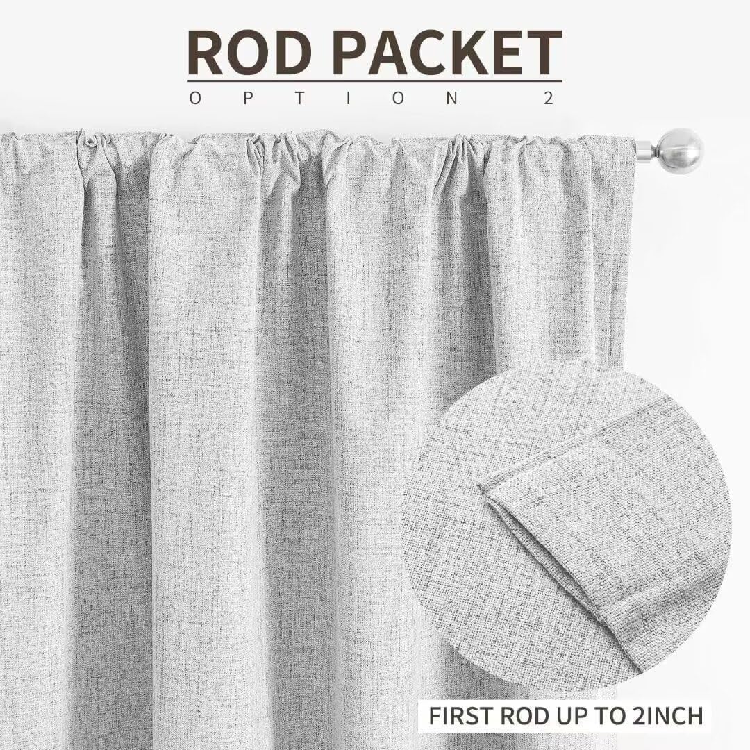 Joydeco Natural Linen Curtains 90 inch Length 2 Panels Set Burg 100% Blackout Patio Door Curtain Room Darkening Sliding Door Curtains Thermal Insulated Back tab Rod Pocket(105x90 inch, White)