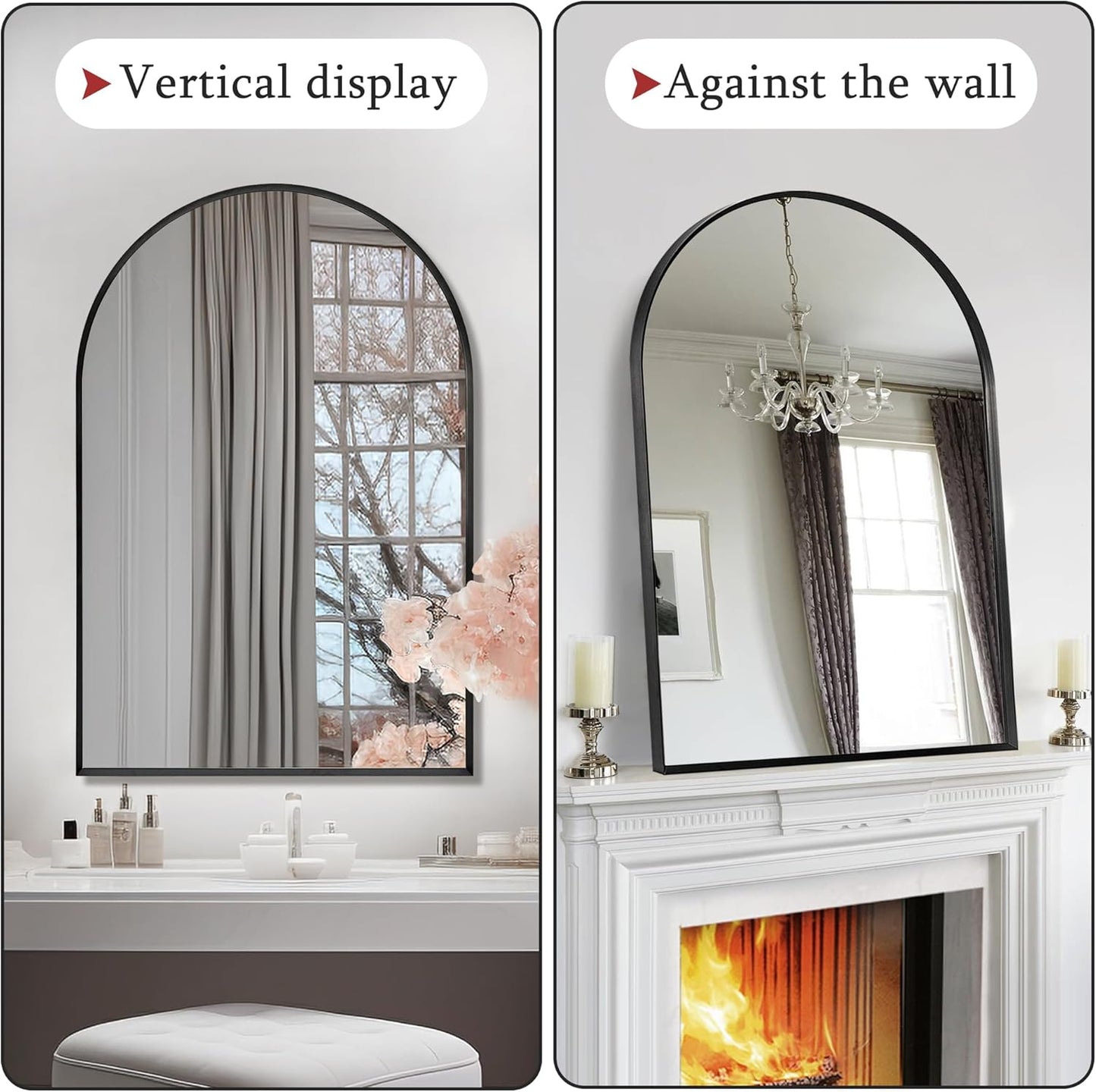 30" x 48" Black Arched Mirror, Arch Wall Mirror, Metal Frame Black Bathroom Mirror, Arched Top Bathroom Vanity Mirror for Living Room, Bedroom, Entryway, Tempered Glass, Shatter Proof