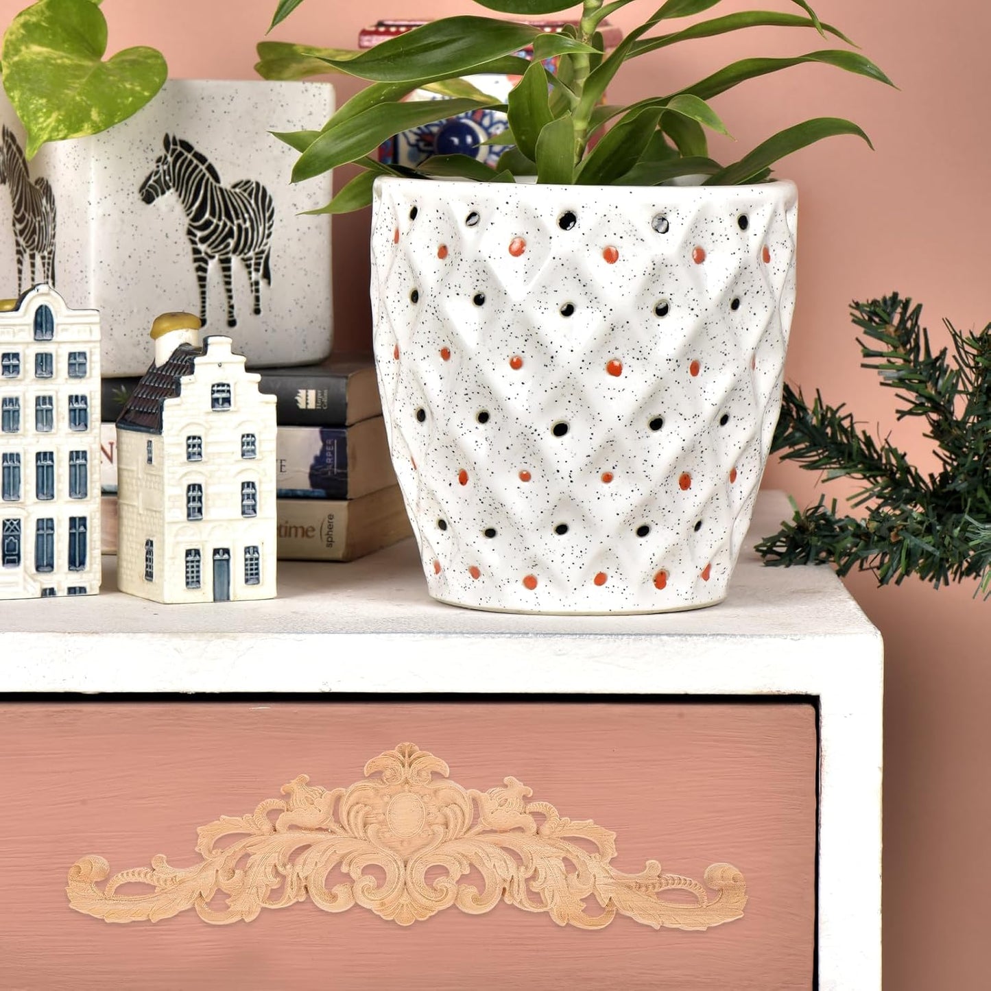 BESPORTBLE Wood Applique Onlay - Long Carvings Overlays Decor, Unpainted Wooden Carved Corner Decals, Retro Carvings Embellishments for Drawers Door Cabinet Mirror Dresser Euro Furniture