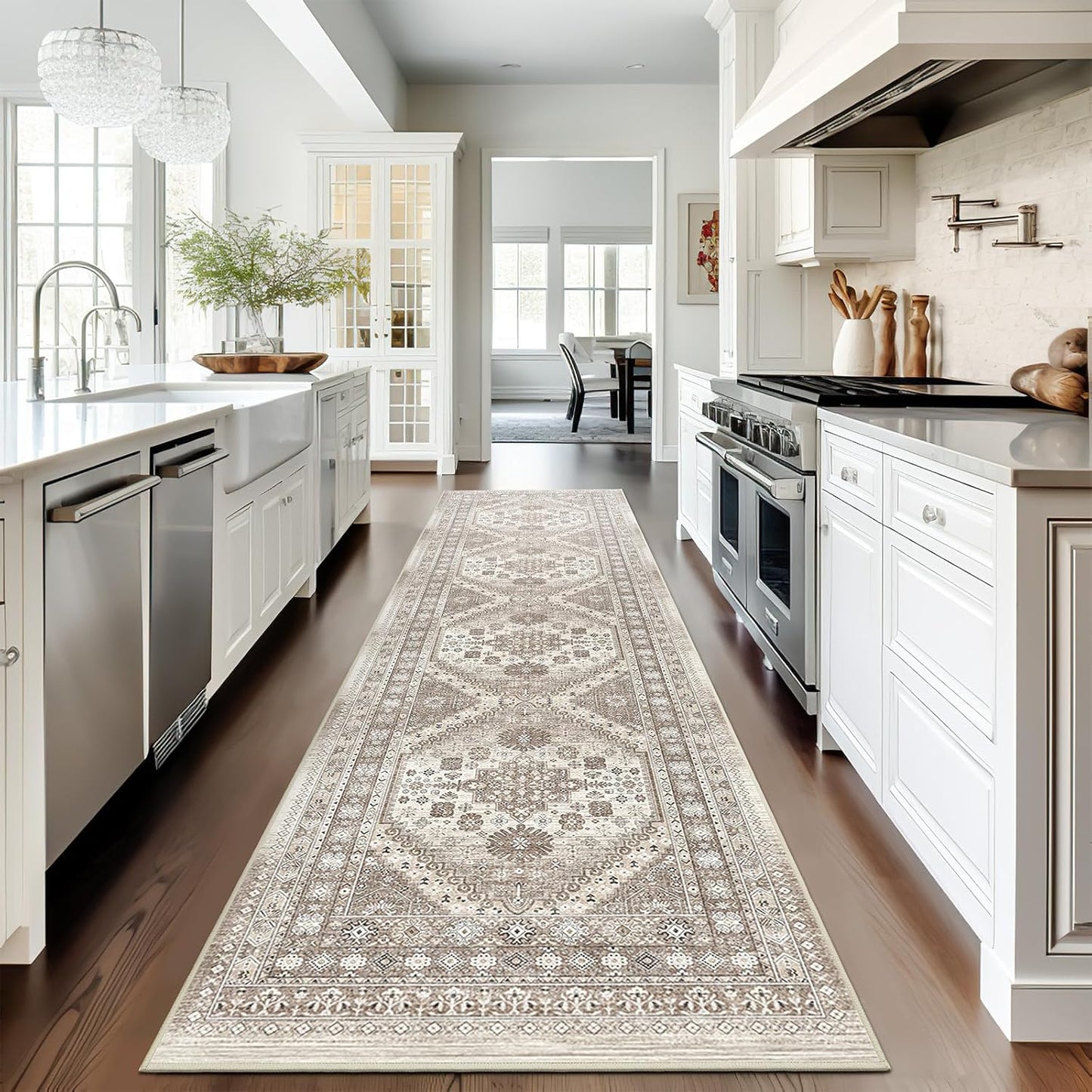 zesthome Washable Runner Rug 2.5x8 - Stain Resistant Entryway Rug,Ultra-Thin Kitchen Rugs, Anti Slip Backing Runner Rugs for Entrance Laundry Room Indoor Hallway (Brown/Beige,2.5'x8')