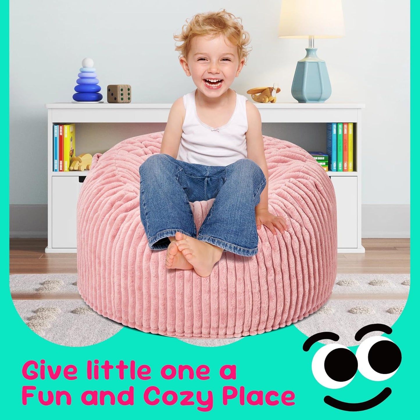 Hobestluk Bean Bag Chairs 2.5FT Bean Bag Chair with Memory Foam Filled & Stripe Plush Cover Small Bean Bag Chairs for Playroom, Living Room, Bedroom (Pink)