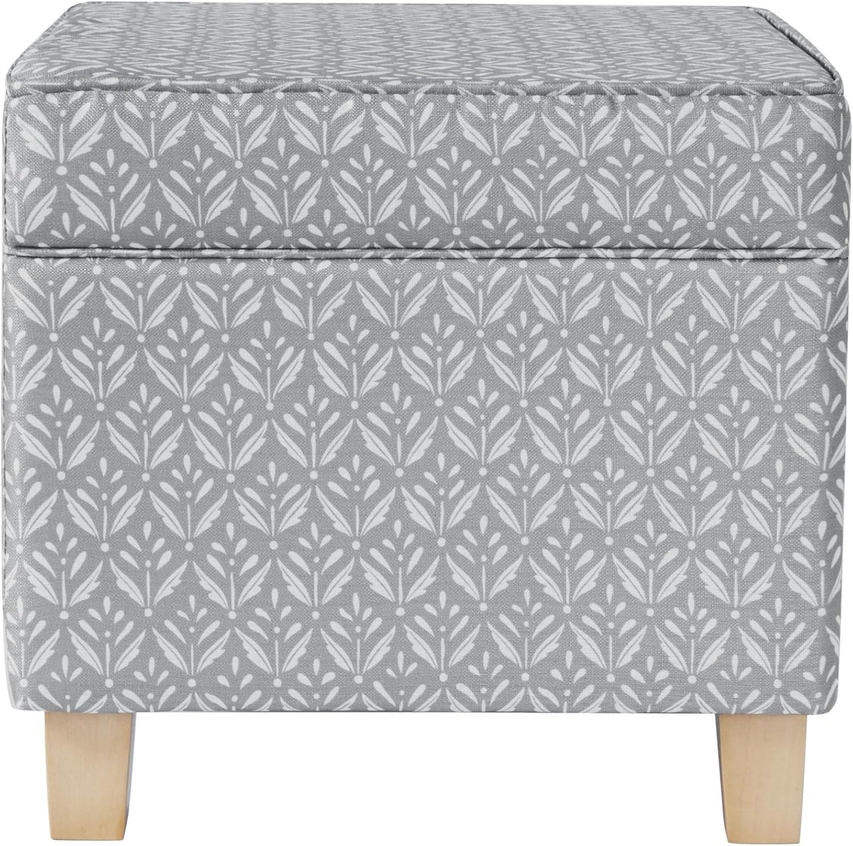 HomePop Home Decor | K7342-A873 | Classic Square Storage Ottoman with Lift Off Lid | Ottoman with Storage for Living Room & Bedroom, Light Grey Print, Large