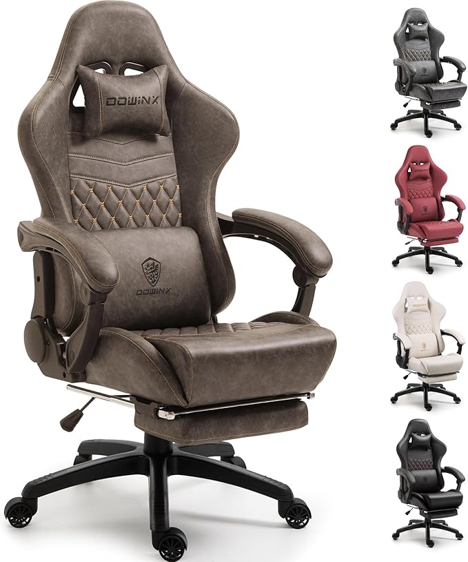 Dowinx Gaming Chair Big and Tall, Ergonomic PC Gaming Chair with Footrest & Massage, Racing Style Reclining Computer Chair for Adults, 400LBS Capacity - Heavy Duty Gamer Chair, Brown
